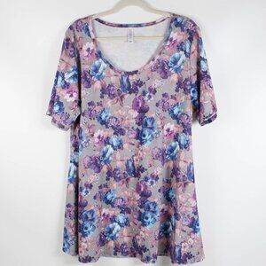 LuLaRoe Floral Tunic - Blue Purple, Size P2P 22 1/2"